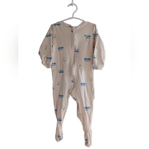 Pekkle Vacation Surf Van Charming Beige Kids Footie with Blue and Green Patterns